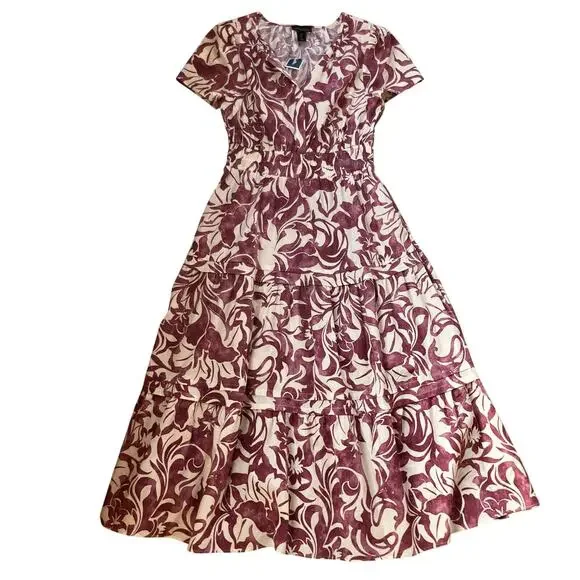 Cynthia Rowley Floral Tiered Maxi Dress Size Large Purple Cream - Picture 1 of 7